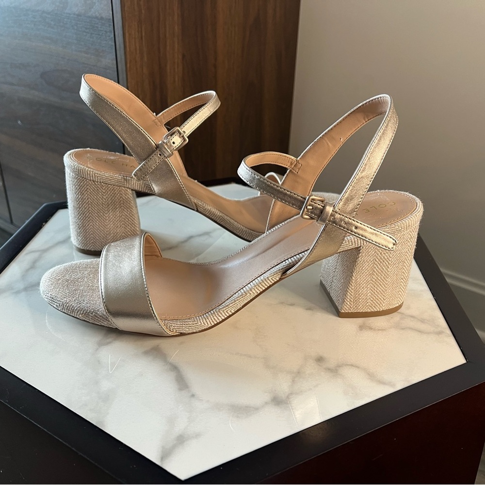 Cole Haan Josie Block Heel Sandal (65 mm) Rose Gold Leather Size 11